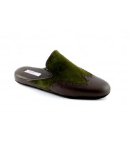 men's slippers BURLINGTON dark brown milled calf & hunter green suede